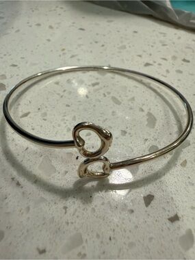 Tiffany & Co. Sterling Silver Double Heart Open Bangle Bracelet